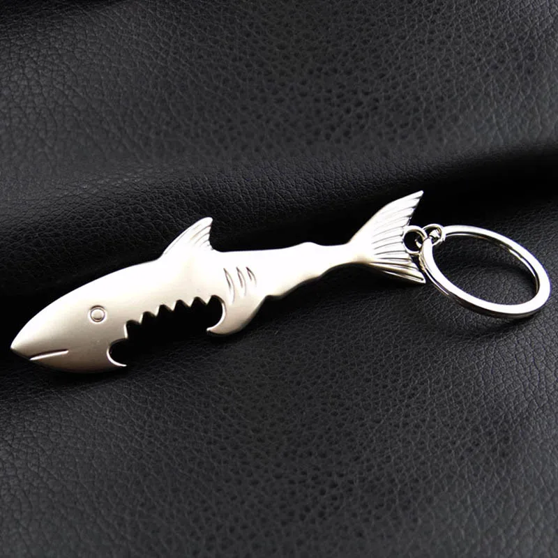 

12pcs/lot Zinc Alloy Shark Beeer Soda Bottle Opener Corkscrew KeyRing KeyChain
