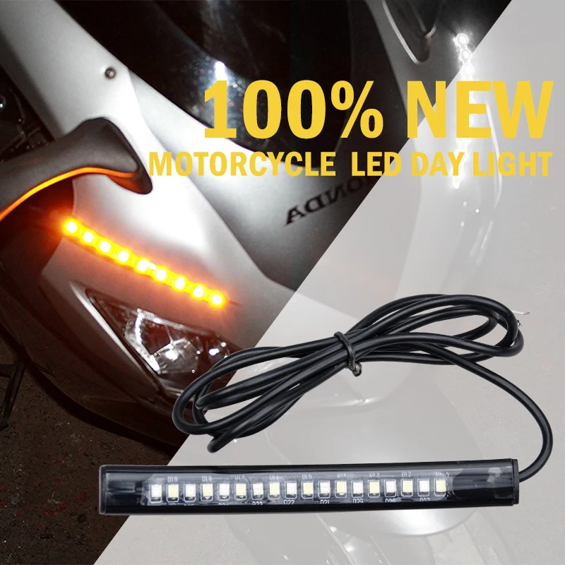 

2pcs LED Motorcycle White Red Amber 18 LEDs Strip Turn Signal DRL Daytime Running Fog Flashing Light For Suzuki Yamaha FZ1 CB400