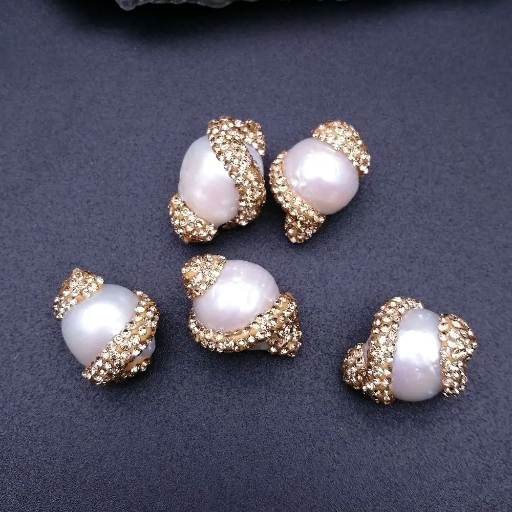 

Women's 5PCS 17x22mm White Keshi Pearl Beads Trimmed With Crystal Zircon