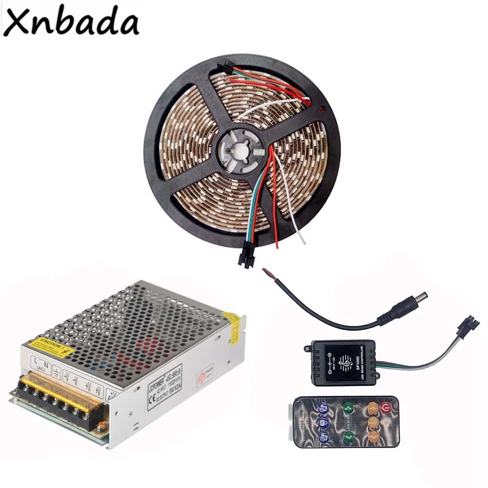 

1m 2m 3m 4m 5m RGB Led Strip Light WS2812B WS2812 IC With 9Keys Music Led Controller DC5V Power Supply Adapter Kit