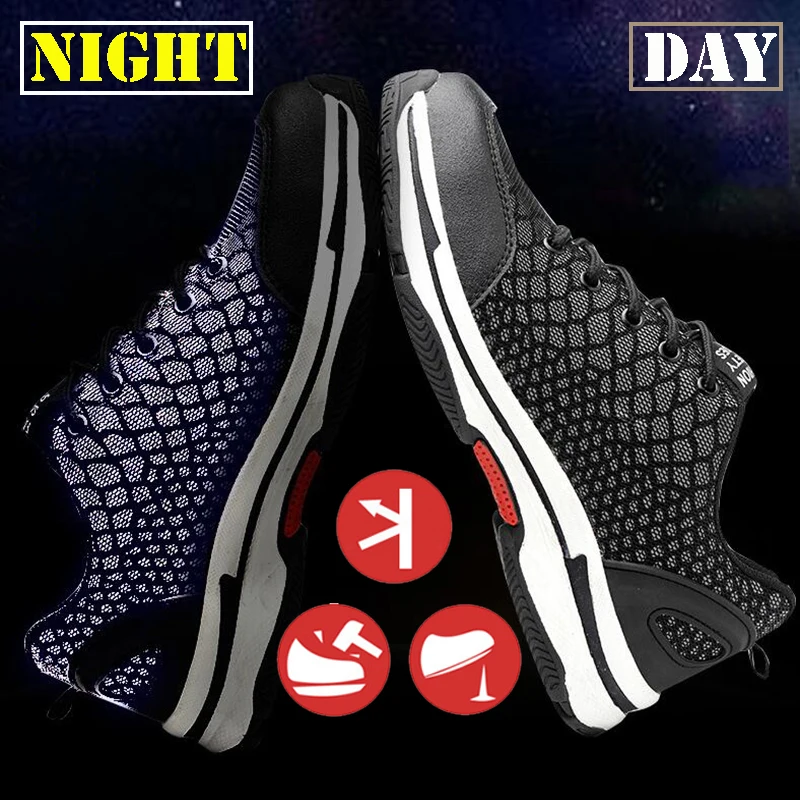 

Sneakers Male Breathable Work Shoes Fashion Women Shoes Lace Up Wear-resistant Night Reflective Safety Shoes 35-46