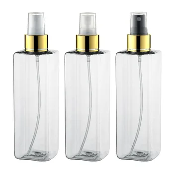 

30X250ml clear blue square empty plastic bottles gold aluminum sprayer,250CC cosmetic containers perfume bottle with spray pump