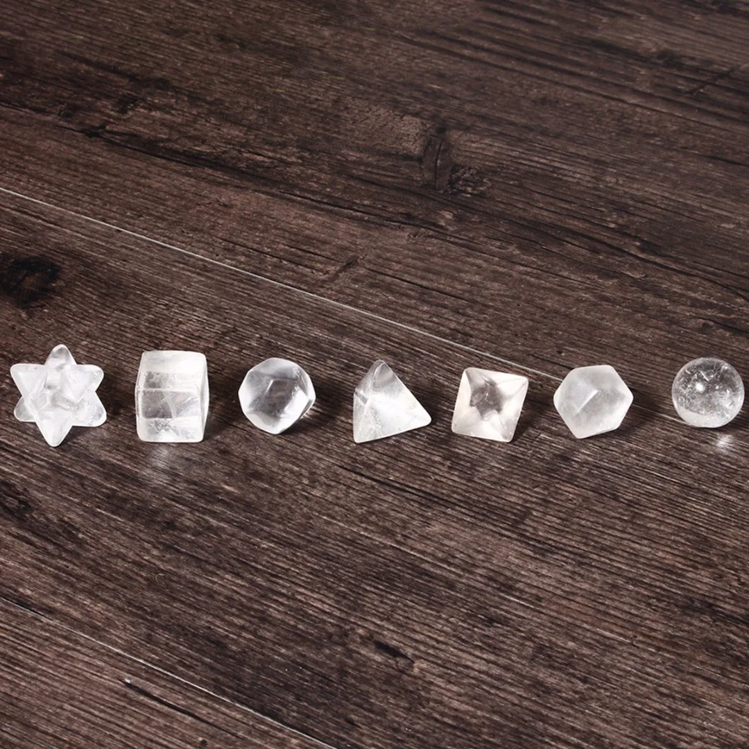 7pcs/set Clear 18-25 mm Quartz Crystal Gem Stones Platonic Solids Sacred Geometric Healing  Carved Crafts Jewelry Making