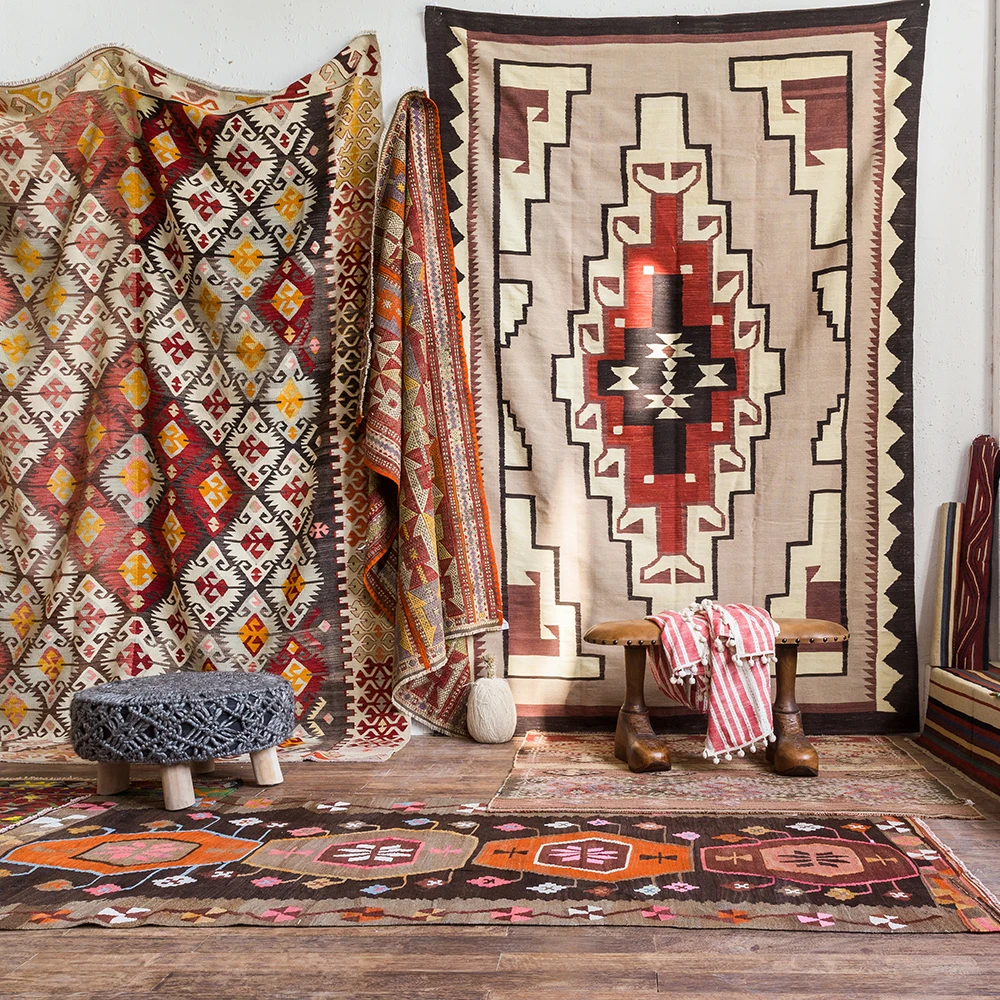 

Turkish Hand-woven Wool Kilim Ethnic Style Designer Exotic Tribal Style Tapestry Carpetgc193kilimyg40gc193kilyg39