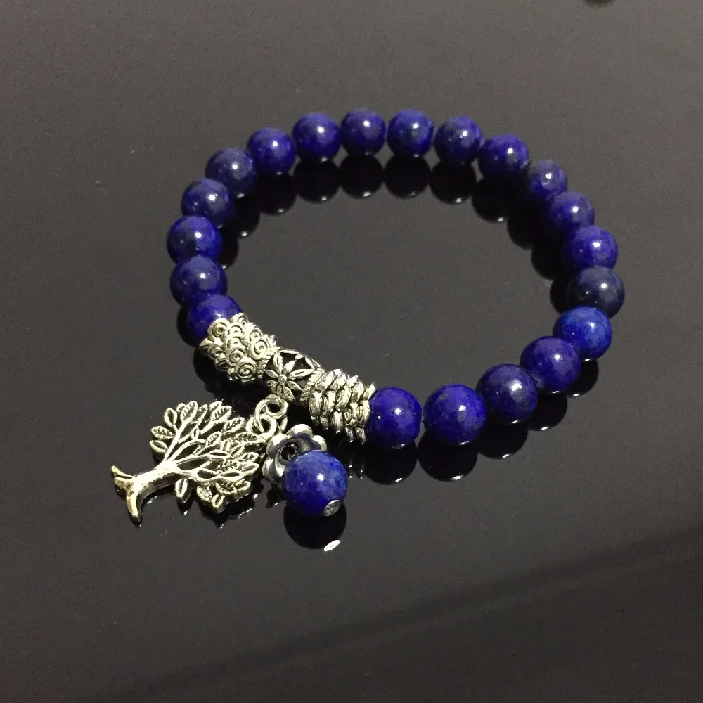 

Reiki Healing Natural Stone Lapis Lazuli Bracelets Flower Tree Charm Bracelet Mala Beads Meditation Energy Bracelets Bangles