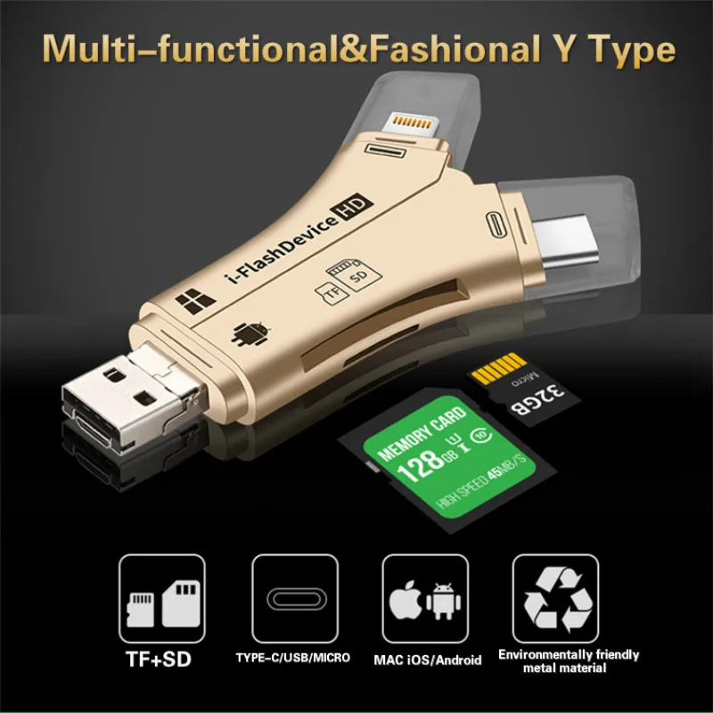 4 в 1 i флэш-накопитель USB Micro SD и TF кард-ридер адаптер для iPhone 5 6 7 8 для iPad Macbook Android камера