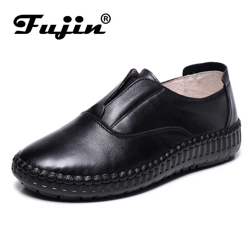 

2020 Genuine Leather Flat Shoes Woman Slip on Loafers Cowhide Flexible Spring Winter Casual Shoes Women Flats Women Shoes