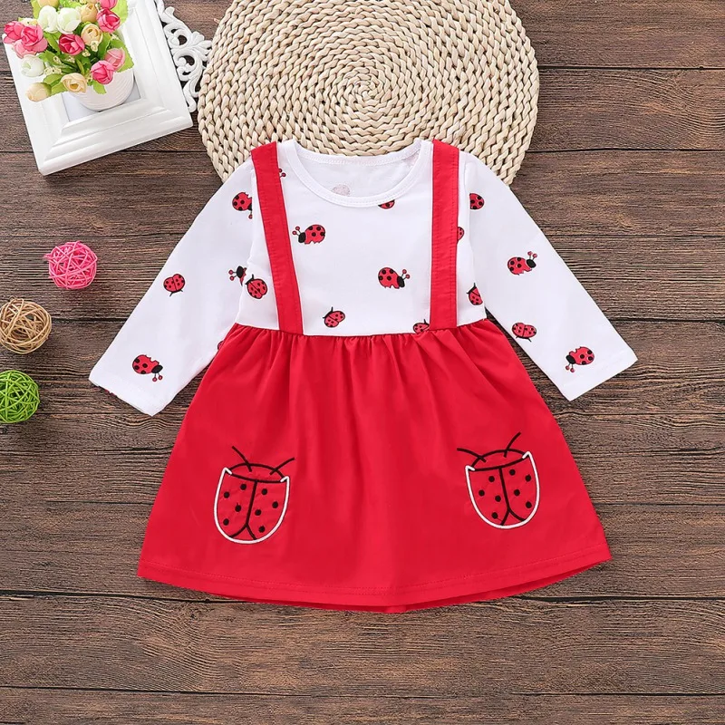 

2019 Spring FashionGirls Overalls Cotton Long Sleeve Cute Print Kids Dresses For Girls Toddler Girls Clothing 1-4T H