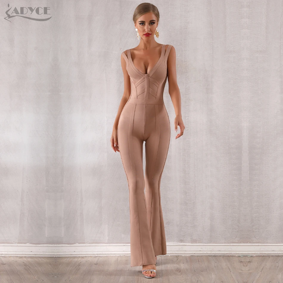 

ADYCE 2019 New Summer Women Bandage Jumpsuit Romper Sexy V Neck Backless Sleeveless Long Jumpsuit Celebrity Evening Party Romper