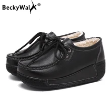 Женская зимняя теплая обувь из натуральной кожи; Водонепроницаемая зимняя обувь на толстой платформе; женская повседневная обувь из плюша; WSH3212