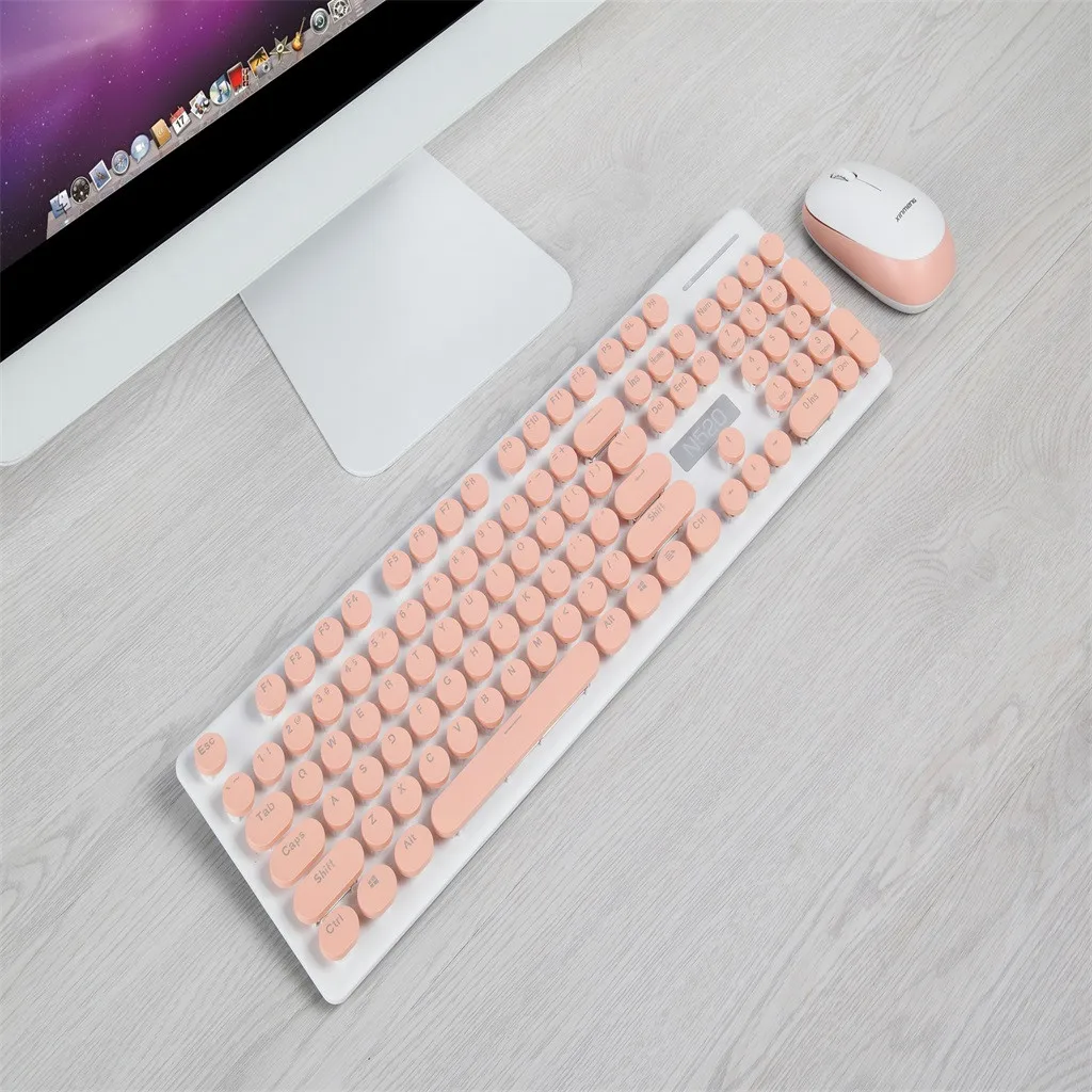 VOBERRY N520 2,4 ГГц Беспроводная клавиатура панк Механическая на ощупь клавиатура и мышь набор 104 ключ круглая крышка для ПК ноутбука
