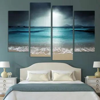 

4 Panel Canvas Art Sea Beach Wave Seascape Painting Canvas Wall Art Home Decoration Pictures for Living Room 016