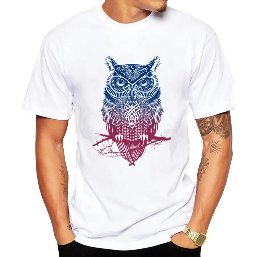 2017 Men owl Printed T Shirt O neck Short Sleeves Men t Shirt Casual ...