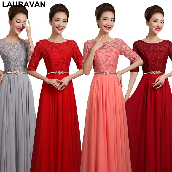 

coral dresses women party dress illusion neckline gray wine red mother of the bride gown sexy half sleeve formal gowns