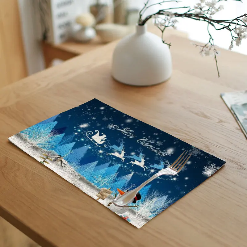 Теплая и красивая ткань для снежной еды 43*32 см, милый снеговик, снежинка, ночь, письмо, рождественский стиль, льняное украшение скатерти для дома - Цвет: 5