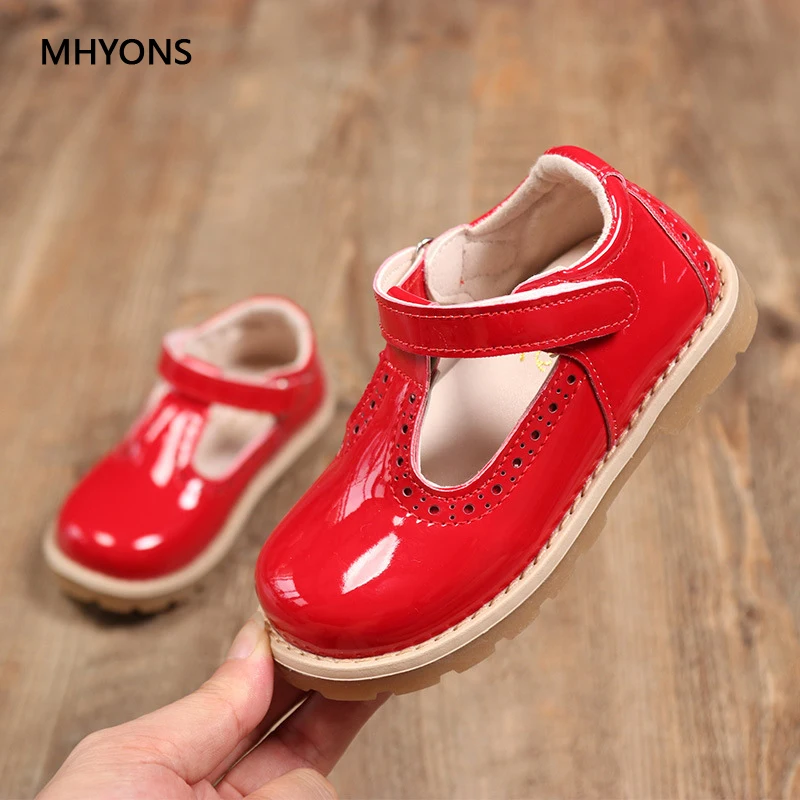 MHYONS/ г. Весенне-осенняя однотонная винтажная повседневная обувь из PU искусственной кожи, с подошвой из коровьей кожи, на застежке-липучке детская обувь для девочек, размер 21-30