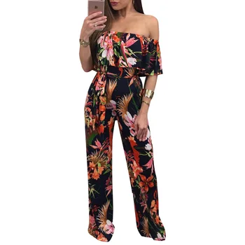 

Popular new fashion loose women's trousers personality high waist wide leg female jumpsuit printing casual women's jumpsuit