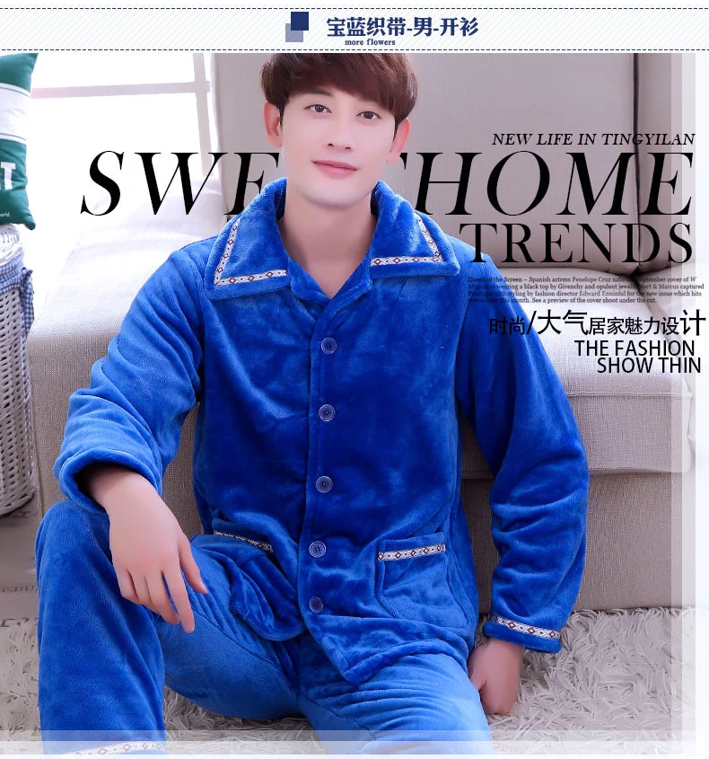 Men Pajama Sets Winter Autumn Coral Fleece Warm Men Sleepwear Suits Thick Homewear Long Sleeve Pijama Man Sleep Pyjama XXXL
