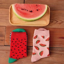 Розничная, 1 пара, новые модные хлопковые носки с рисунком арбуза для мужчин и женщин, calcetines chaussette femme meias