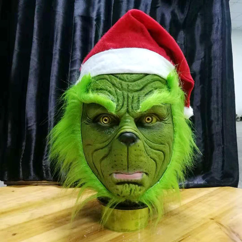 

Funny Christmas Geek Stole Christmas Cosplay Party Mask Hat XMAS Full Head Latex Mask With Further Adult Costume Mask Props