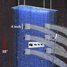 Гидро Мощность светодиодный Насадки для душа комплект Ванная комната Системы 3-х полосная термостатический осадков смеситель для душа набор с 4 дюймов тела jet chuveiro