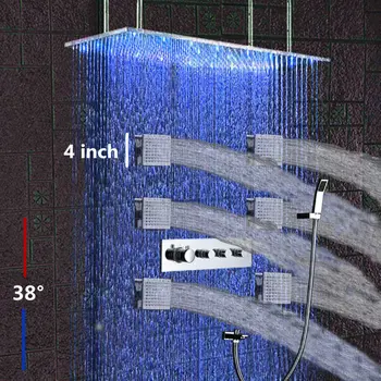 

Hydro Power LED Shower Head Set Bathroom System 3 way Thermostatic Rainfall Shower mixer set with 4 inch body jet chuveiro