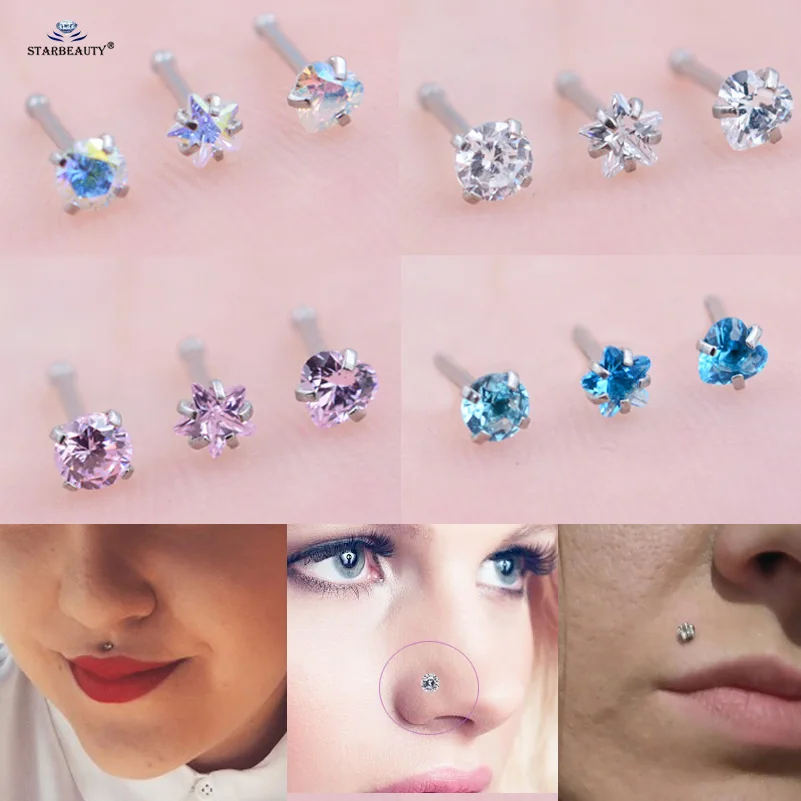 

3 pcs/lot 0.8x7mm 20G Round Heart Star Nose Studs Bijoux Nose Ring Helix Piercing Earring Tragus Piercing Nariz Pircing Jewelry