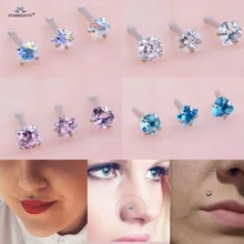 3 unids/lote 0,8x7mm 20G ronda corazón espárragos de Nariz de estrella Bijoux anillo de la Nariz Helix Piercing pendiente Tragus Piercing de Nariz Pircing joyería