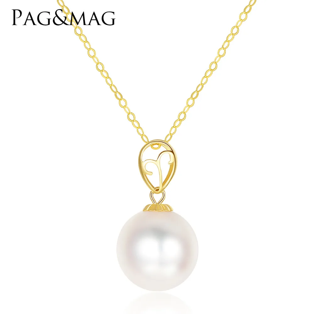 

PAG&MAG Fashion 8-9mm Round Ball Akoya Sea Pearl Pendant Necklace for Women 2 Colors 18K Yellow Gold Charm Chain Choker Jewelry