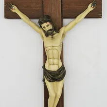 12 дюймов смолы Иисуса Христа на INRI карбонизированная древесина крест стены распятие дома Часовня украшения ручной Рисунок Скульптура