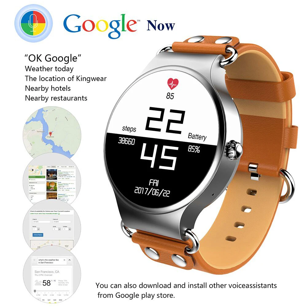 2018 New KW98 3G SIM Card Android Smart watch 8GB GPS Wristwatch Phone MTK6580 Quad Core 1.39 inch Heart Rate Monitor Pedometer