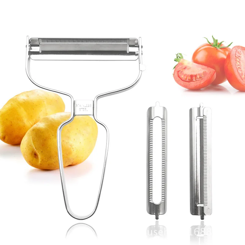 

Brand 3 In 1 Ultra Sharp Julienne Advanced Extra Wide X-large Stainless Steel Trio Speed Graeters Peeler With Serrated 3 Blades