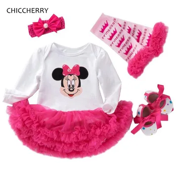 

Minnie Long Sleeve Lace Romper Dress Headband Legwarmers Crib Shoes Newborn Baby Girl Clothes Sets Toddler Birthday Outfits