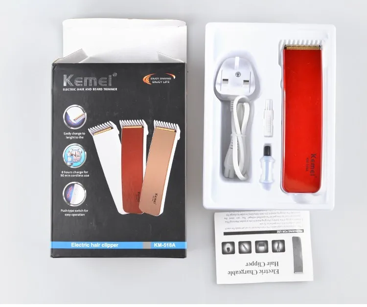 Kemei518A Портативный электрический триммер для волос и бороды Аккумуляторная машинка для стрижки волос Резак как зарядка, так и батарея
