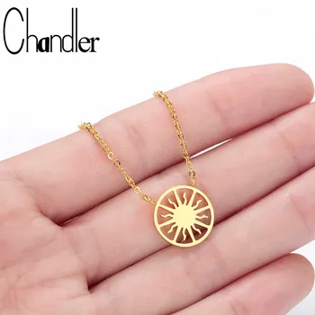 

Chandler Stainless Steel Sunshine Sunburst Necklace Pendant Sun Beam Choker Necklaces for Women Christmas Jewelry Accessories