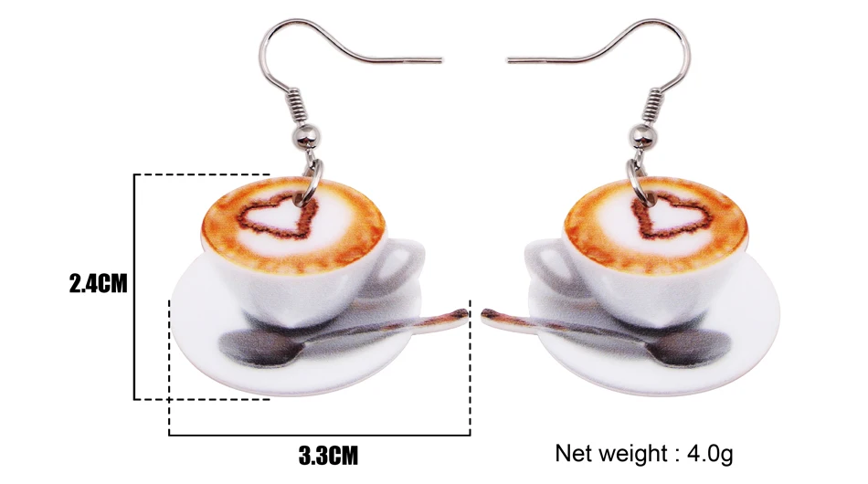 Bonsny, акриловая Новинка, серьги с кофейной чашкой, висячие серьги-гвоздики, модные украшения для женщин, девушек, влюбленных, подарок, украшение