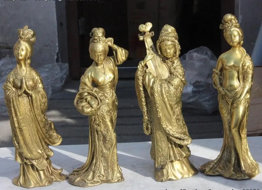 

Chinese Folk Brass Copper Ancient Four Great Beauties Belle Beauty Statue Set