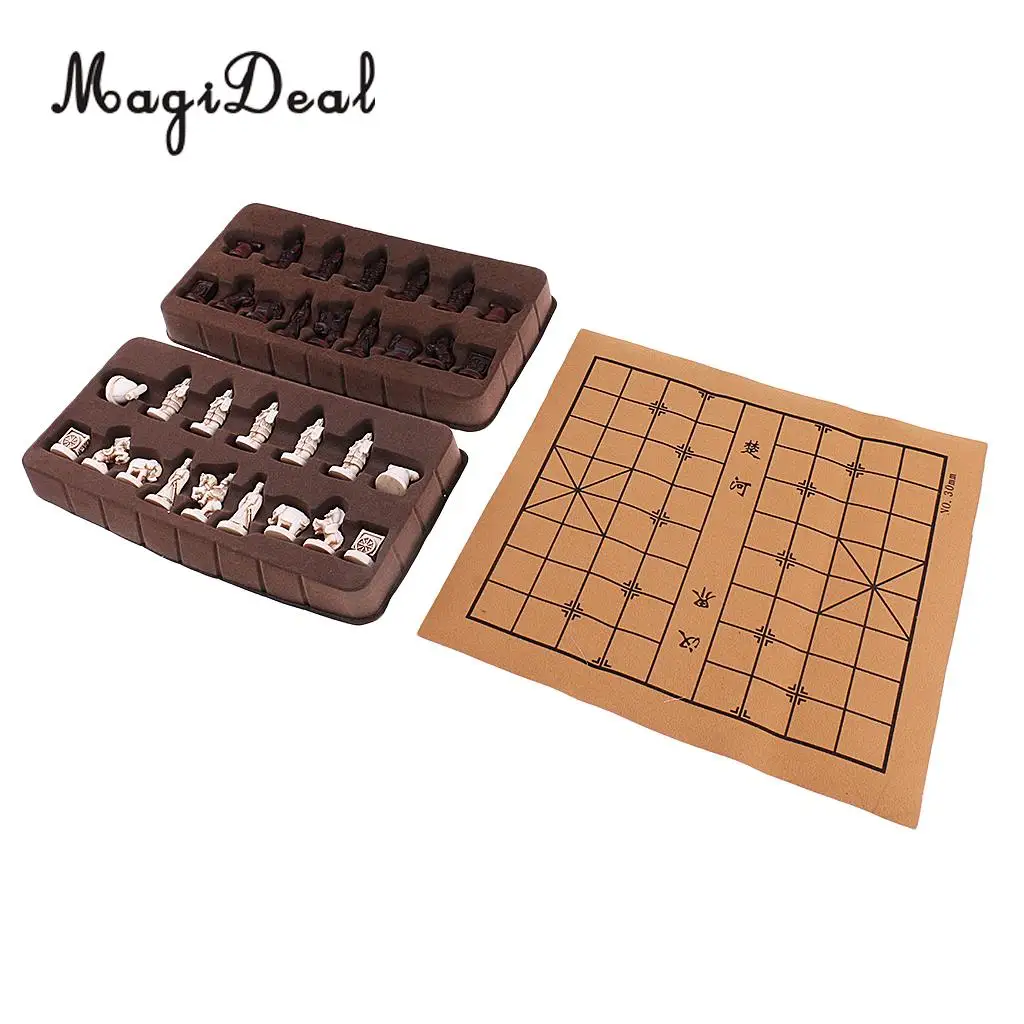 Exquisite Retro Chinese Chess Resin Terracotta Army Pieces XiangQi Board Game Club Pub Party Travel Collectible Gift