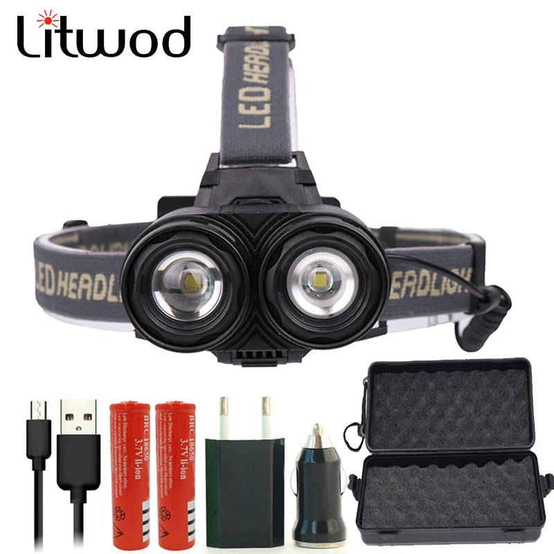 Litwod Z20 8000LM 2 шт. XM-L T6 светодио дный фары фара Кемпинг света зум головки фонарик носить перезаряжаемые свет Глава Лампа