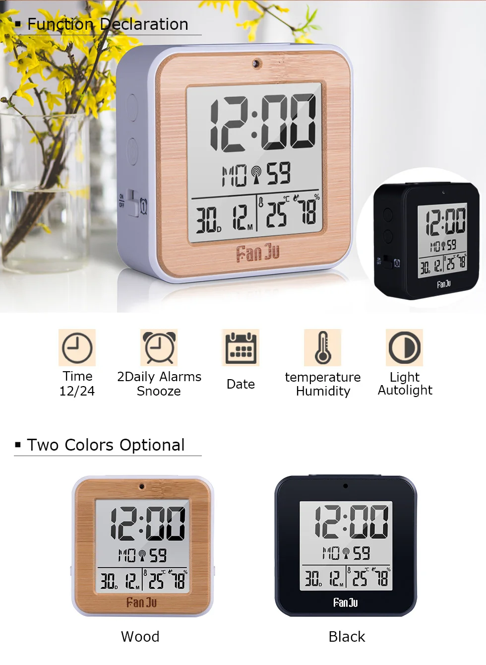 relógio digital eletrônico com sensor de termômetro calendário