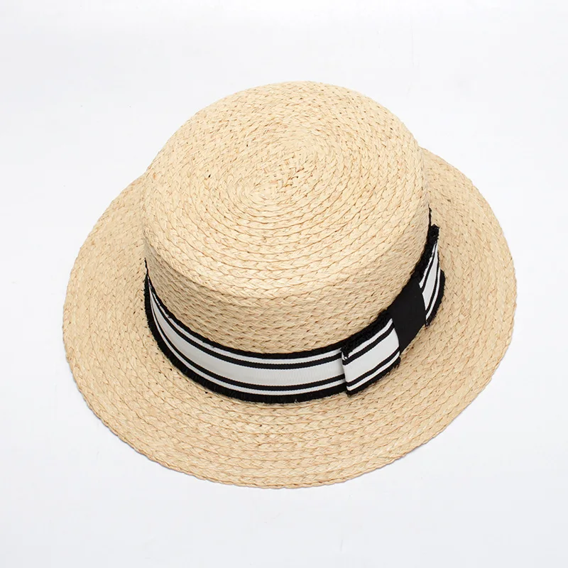 المرأة الصيف القبعات قبعة مسطحة أعلى أسود أبيض حزام القش سمبريرو الطاقية قبعة الإناث شاطئ كاب للرجال جديدة موهير بلايا