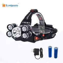 Lumiparty Новый T6 5 светодио дный Светодиодные фары фара Свет 4 Режим Факел 2x18650 батарея + зарядное устройство для рыбалка огни