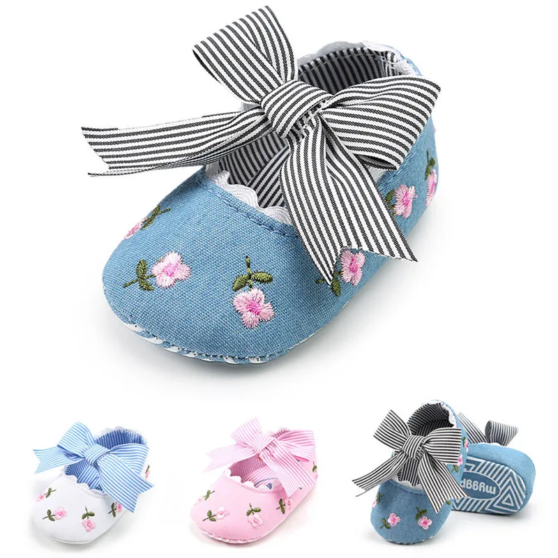 

Spring Summer Toddler Baby Shoes Newborn Girls Soft Soled Casual Princess Striped Floral Anti-Slip First Walker Infants Shoes