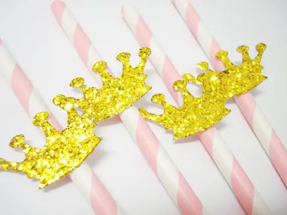 Gold Glitter Princess Crown Paper Straws Wedding Bridal Baby Shower Gold Glitter Princess Crown Paper Straws Wedding Bridal Baby Shower