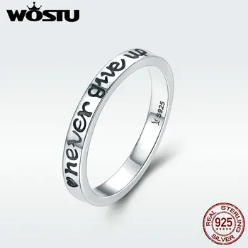 

WOSTU Hot Sale 100% 925 Sterling Silver Never Give Up Letter Alphabet Ring Women Luxury Sterling Silver Jewelry S925 DXR204