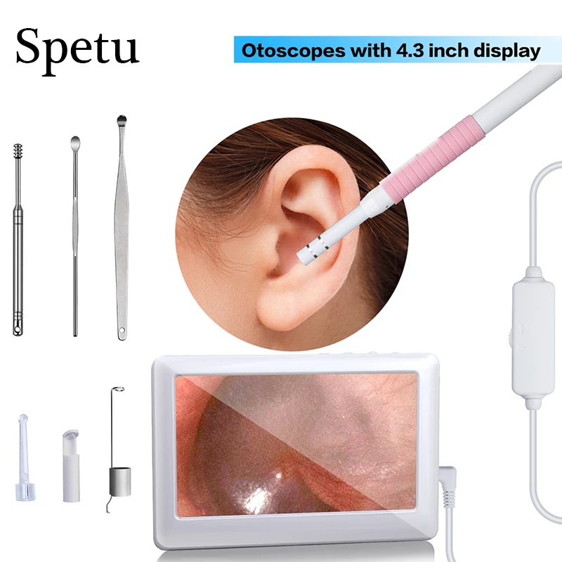 

Spetu Ear Endoscope Otoscopes With 4.3 Inch Disply 5.5MM Visual Ear Spoon Mini Inspection Otoscope Camera Ear Health Care