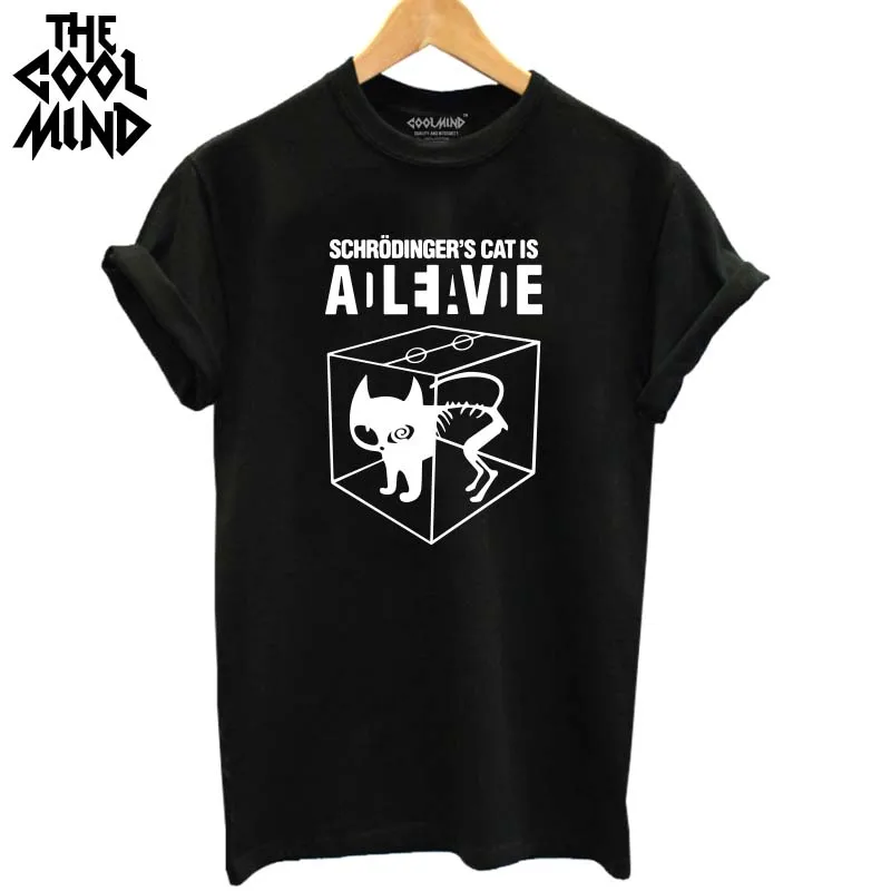 

THE COOLMIND Women T Shirts Schrodinger's Cat The Big Bang Theory Cotton Short Sleeve O-neck Lady Tops Tees 100% Cotton T-shirt