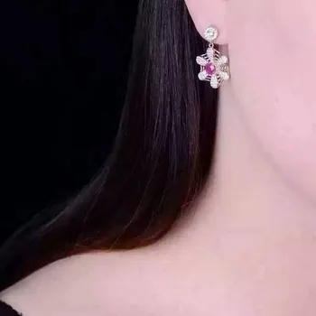 

natural ruby stud earrings s925 silver Natural red gemstone earring women personality fashion Mesh earrings jewelry for party
