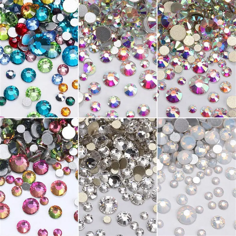 

AB Color Nail Rhinestones Multi-size Crystals Flat Bottom Colorful Mixed Size Rhinestone Set Nails Art Decorations