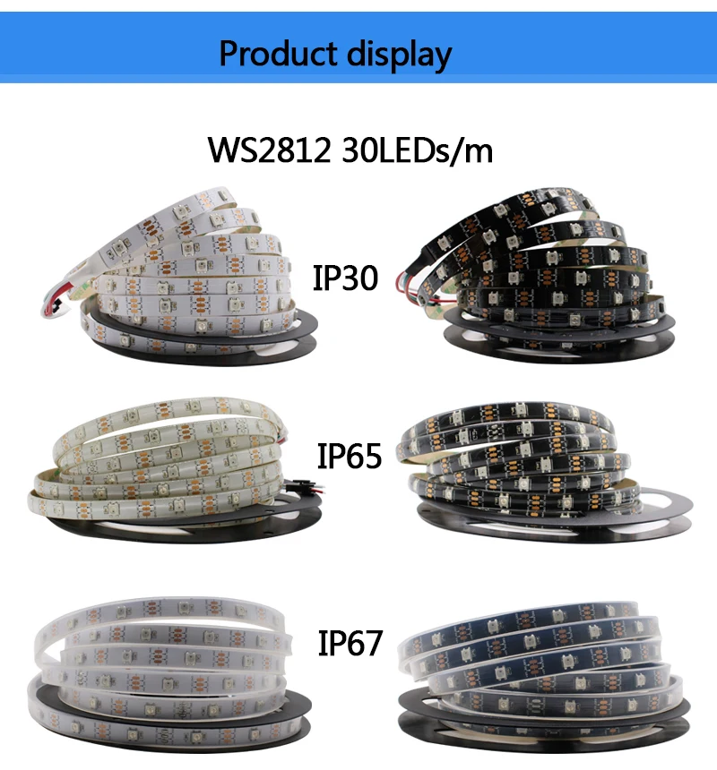 1 м/3 м/4 м/5 м WS2812B Светодиодная лента 30 60 144 Led/m 5V WS2812 Смарт RGB светодиодный светильник цвета: чёрный, белый PCB Водонепроницаемый IP30/65/67 DC5V